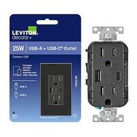 TR OUTLET DPX USB A/C BLK 15A 