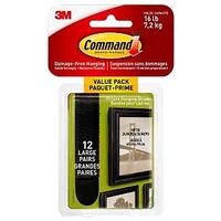 Command 17206BLK-12ES Large Picture Hanging Strip, 3/4 in W, 3-5/8 in L, Foam Backing, Black, 4 lb