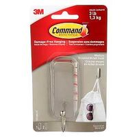 Command 17034BN-ES Medium Decorative Hook, 1 in W, Metal/Plastic, Brushed Nickel, 3 lb