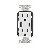 DUPLEX OUTLET USB A/C WHT 15A 