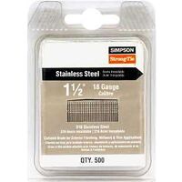 Simpson Strong-Tie T18N150FNB Collation Nail, 1-1/2 in L, 18 ga Gauge, Stainless Steel, Smooth, T-Style Head