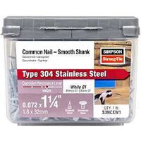 Simpson Strong-Tie S3NCXW1 Trim Nail, 3D, 1-1/4 in L, Stainless Steel
