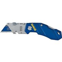 IRWIN 2089100 Folding Knife, 1 in W Blade, Bi-Metal Blade, 1-Blade, Straight Handle, Blue Handle