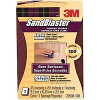 3M SandBlaster 20908-100 Sanding Sponge, 3-3/4 in L, 2-5/8 in W, 100 Grit, Medium, Aluminum Oxide Abrasive