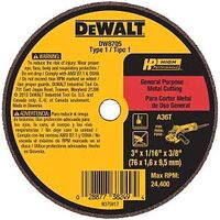 DeWALT DW8705 Grinder Wheel, 3 in Dia, 1/16 in Thick, 3/8 in Arbor, 36 Grit, Very Coarse, Aluminum Oxide Abrasive
