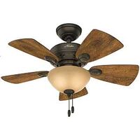 Hunter Watson Series 52090 Ceiling Fan, 5-Blade, Walnut Blade, 34 in Sweep, MDF Blade, 3-Speed, With Lights: Yes