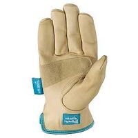 Wells Lamont 1167M Work Gloves, Women's, M, 7 to 7-1/2 in L, Elastic Cuff, Cowhide Leather, Blue/Brown/Tan