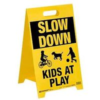 Hy-Ko PFS-KID Sign Stand, SLOW KIDS AT PLAY, Black/Yellow Legend, Plastic