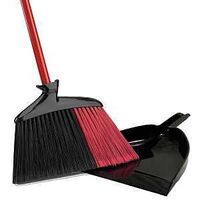 Libman 905 Angle Broom with Dustpan, 5-1/2 in L Trim, Recycled PET Bristle, Black/Red Bristle, Powder-Coated Steel