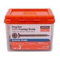 Simpson Strong-Tie SDWS16300QR50 Exterior Wood Screw, #8 Thread, 3 in L, Serrated Thread, Low Profile Head, Steel