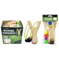 WOODEN SLINGSHOT W/SILI BALLS 