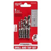 Milwaukee 48-89-4875 Drill and Tap Bit Set, 5-Piece, Steel, Silver, Specifications: 1/4 in Shank
