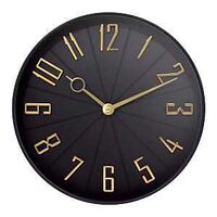 WALL CLOCK MDRN BLK & GLD 12IN
