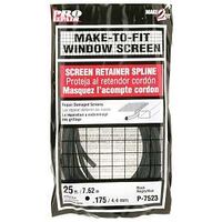 Make-2-Fit P 7523 Screen Retainer Spline, 0.175 in D, 25 ft L, Vinyl, Black, Round