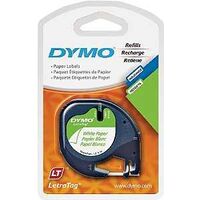 Dymo LetraTag 10697 Paper Label, 13 ft L, 1/2 in W, Black/White Legend, White Background