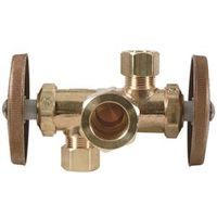 BrassCraft CR1900DVXR Dual Outlet Dual Shut-Off Multi-Turn Angle Stop Valve, 1/2 X 3/8 X 1/4 in, Compression, 125 psi