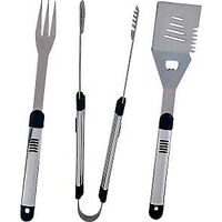 Omaha SHE94031L-B Barbecue Tool Set with Handle and Hanger, 1.9 mm Gauge, Stainless Steel Blade, Stainless Steel