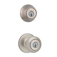 Kwikset 96900-424 Entry Knob and Single Cylinder Deadbolt, Classic, Colonial, Traditional Design, Satin Nickel, Metal