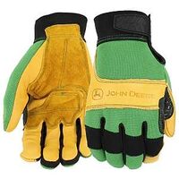 John Deere JD00009-L Gloves, Men's, L, Reinforced Thumb, Hook and Loop Cuff, Spandex Back, Green/Yellow