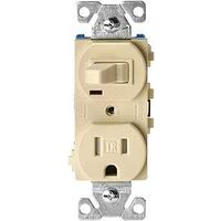 EATON TR274V Combination Switch, 1 -Pole, 15 A, 120/125 V, NEMA: NEMA 5-15R, Ivory
