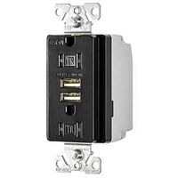 Eaton TR7755BK-BOX USB Charger, 2-Pole, 15 A, 125 VAC, 2-USB Port, NEMA: NEMA 5-15R, Black