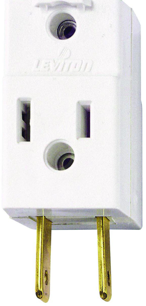 Leviton 002-00531-00W Triple Tap Outlet Adapter, 2-Pole, 15 A, 125 V, 3-Outlet, White
