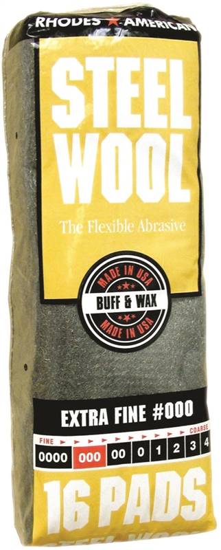 #00 Grit Very Fine Gray Homax 106602 Steel Wool Pad 16 Pads per Pack 