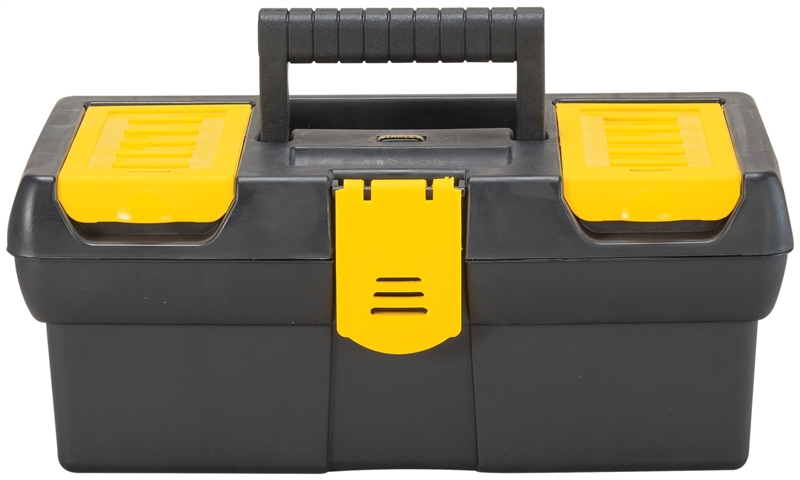Stanley STST13011 Tool Box with Tote Tray, 1.1 gal, Plastic, Black/Yellow,  4-Compartment