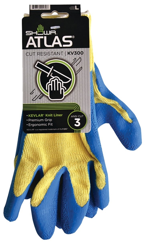Showa KV300L-09.RT Coated Gloves, L, Knit Wrist Cuff, Blue/Yellow