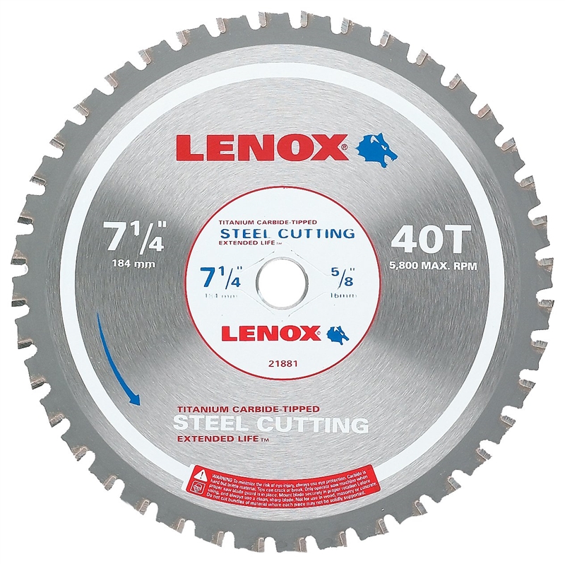 Lenox 21894KST714040CT Circular Saw Blade, 7-1/4 in Dia, 5/8 in Arbor, 40- Teeth, Carbide Cutting Edge