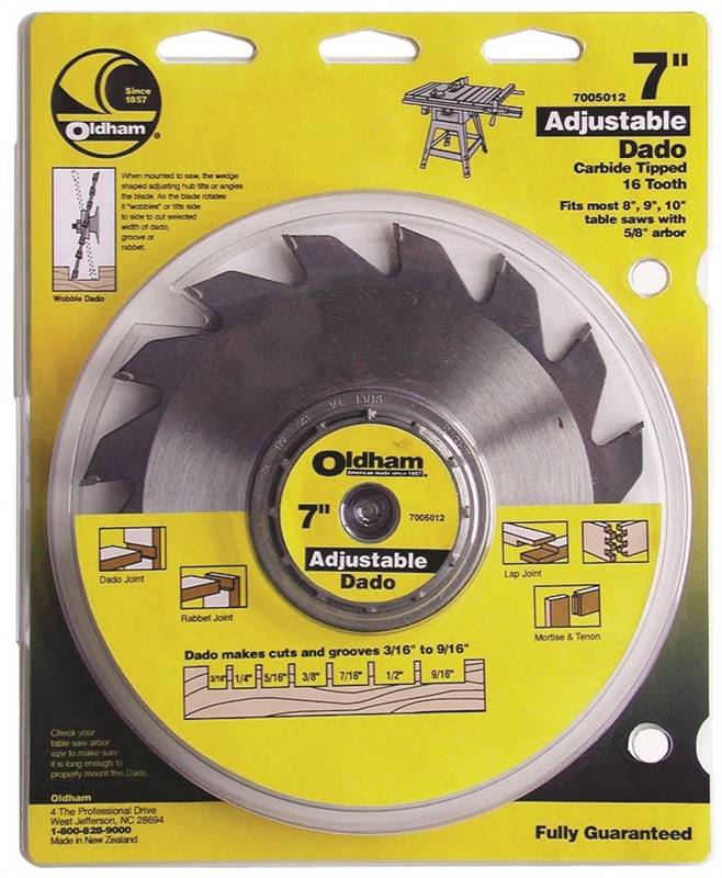 Oldham 7005012 Adjustable Dado Blade 7 In Dia 16 Teeth 5 8 In Arbor