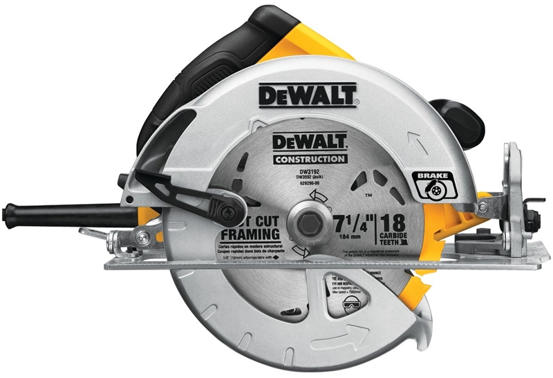 DeWALT DWE575SB Circular Saw, 15 A, 7-1/4 in Dia Blade, 5/8 in Arbor, in  at 45 deg, 2.55 in at 90 deg D Cutting
