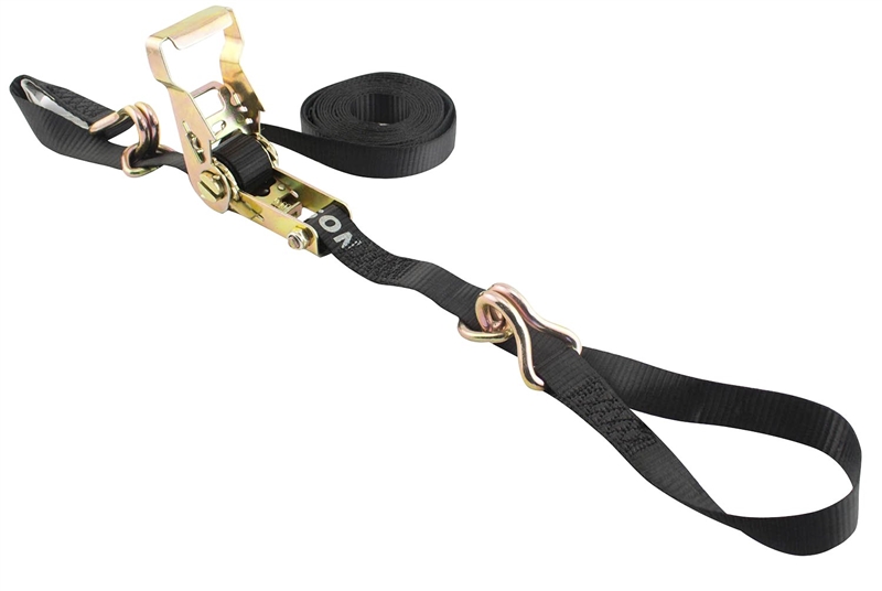 3000 lb Load Capacity Erickson 51314 Black 1 x 15 Ratcheting Tie-Down Strap with Double J-Hooks and Floating D Ring 