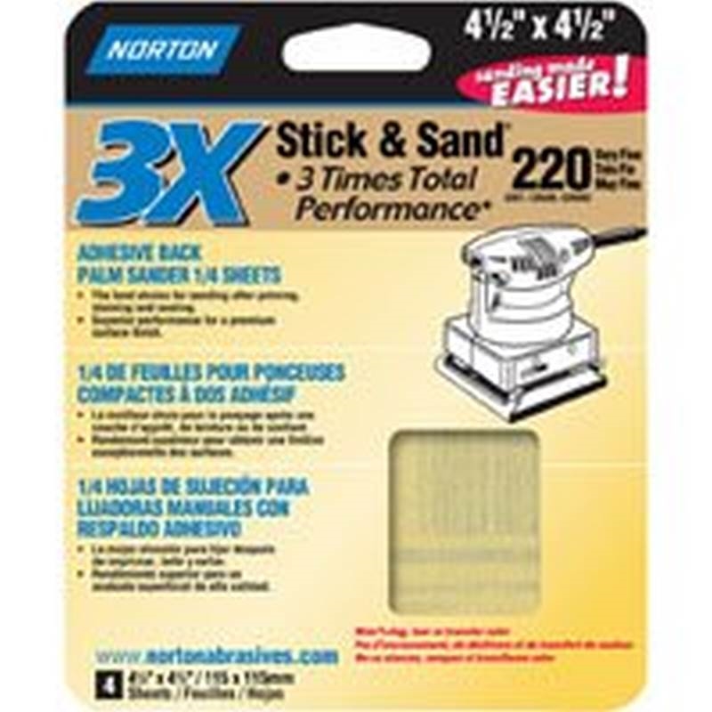 Norton 05313 4-1/2 X 4-1/2 100 Grit Medium Adhesive Sandpaper 4 Pack 