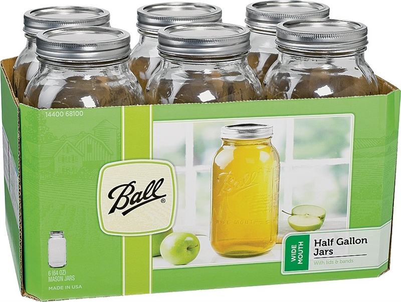 Ball 68100 Wide Mouth Mason Canning Jar, 1/2 gal, 4.4 in L X 9.4 in W X