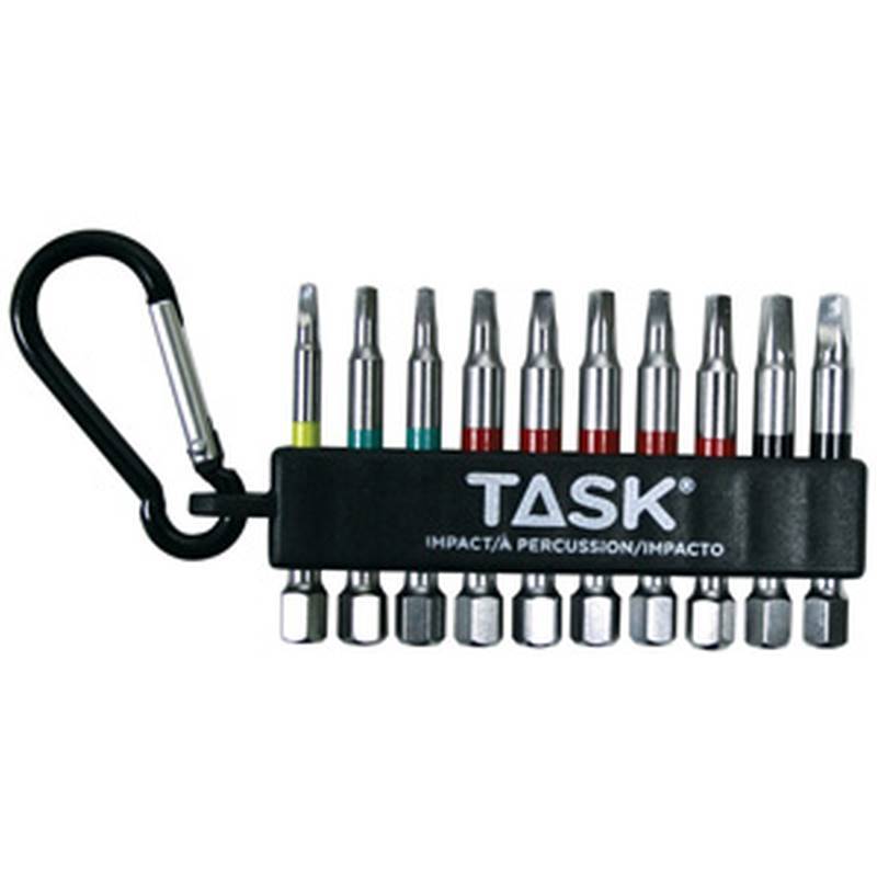 10-Piece Task Tools T67918C Mixed Robertson/Phillips Drill Bit Set with Carabiner Clip 