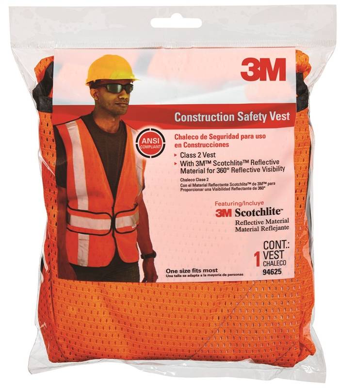 3M TEKK Protection 94625-80030T Reflective Safety Vest, One-Size, Fabric,  Fluorescent Orange