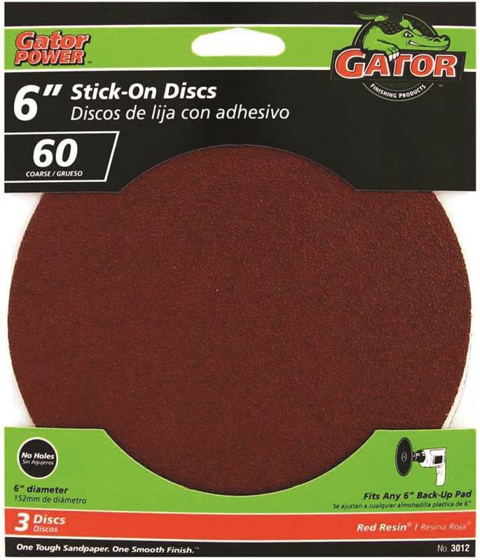Gator 3012 Stick-on Sanding Disc 6 in 60 Grit for sale online