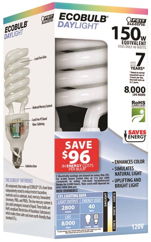 Feit Electric ESL40TN/D Non-Dimmable Compact Fluorescent Lamp 40 W 120 V Twist Daylight 