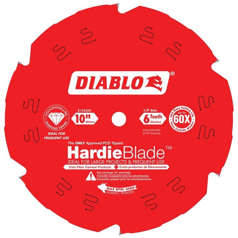 Diablo D1006DH Circular Saw Blade, 10 in Dia, 5/8 in Arbor, 6-Teeth,  Polycrystalline Diamond Cutting Edge