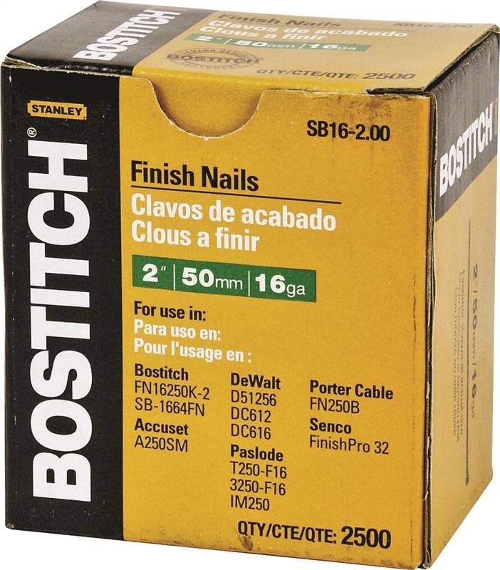 Bostitch SB16-200 Finish Nail, in L, 16 Gauge, Steel, Coated, Smooth Shank