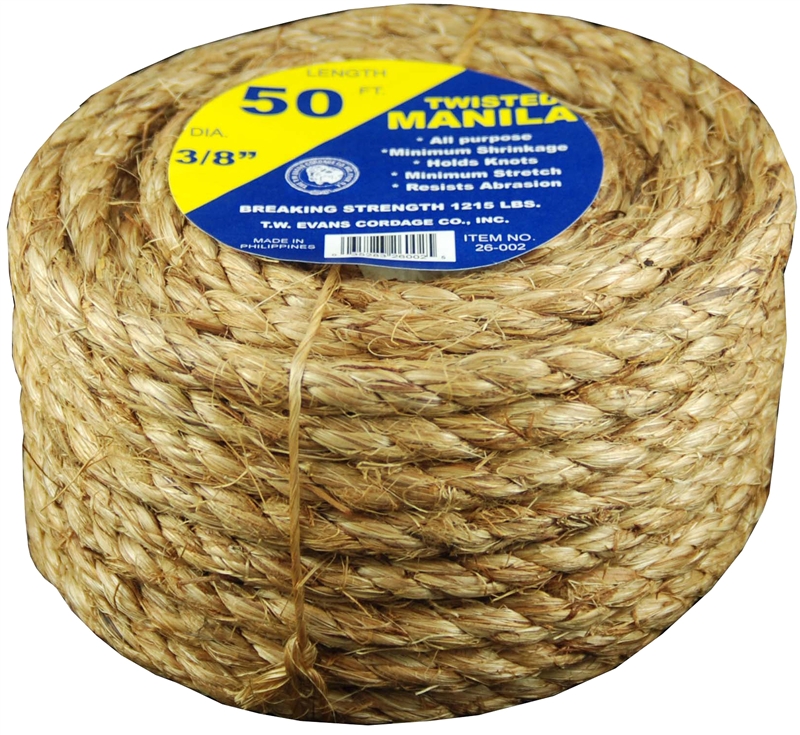 T.W 900 lb 3/8 in Dia x 50 ft L TW Evans Cordage 23-405 Twisted Multi-Purpose Rope Evans Cordage Co. 