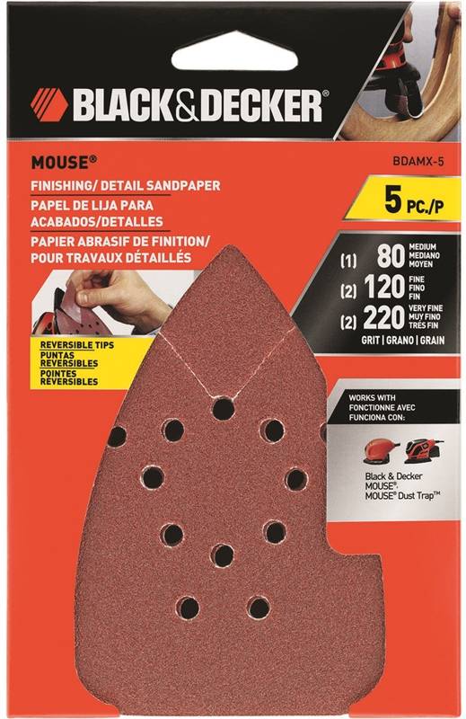 3) Black + Decker Mouse Finish Detail Sandpaper Set 80 120 220 Grit ~ New