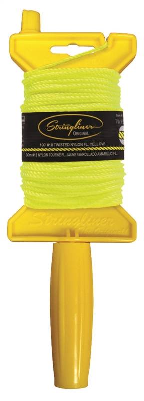 Stringliner Original Twisted Chalk Mason Line With Reel, NO 18 100 ft L,  165 lb, Nylon, Fluorescent Yellow