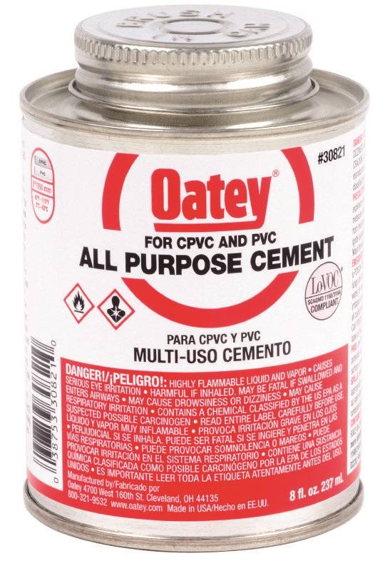 Oatey 30821 All-Purpose Medium Bodied Solvent Cement, 8 oz, Can, Milky
