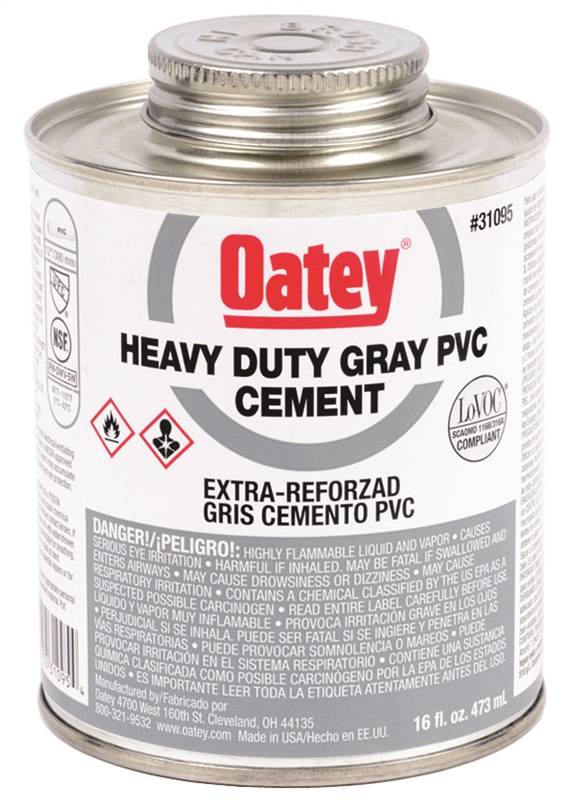 Oatey 31095 Heavy Duty Solvent Cement, 16 oz, Can, Gray, Liquid