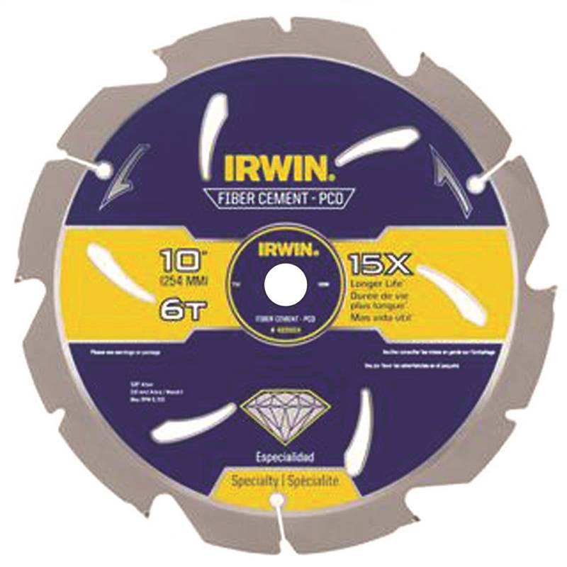 Irwin 4935624 Circular Saw Blade, 10 in Dia, 5/8 in Arbor, 6-Teeth, Carbide  Cutting Edge