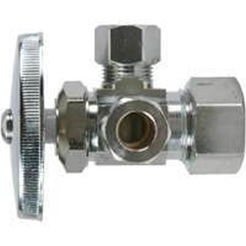 Brasscraft Cr1901lrx C1 Dual Outlet Multi Turn Stop Valve 1 2 X 3 8 X 3 8 In Compression 125 Psi Chrome Plated
