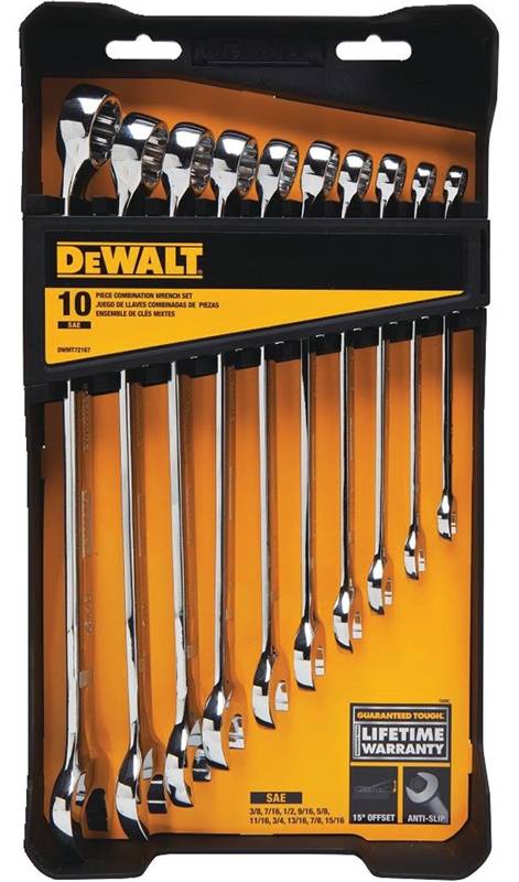 DeWALT DWMT72167 Wrench Set, 10-Piece, Chrome Vanadium Steel,  Specifications: SAE Measurement