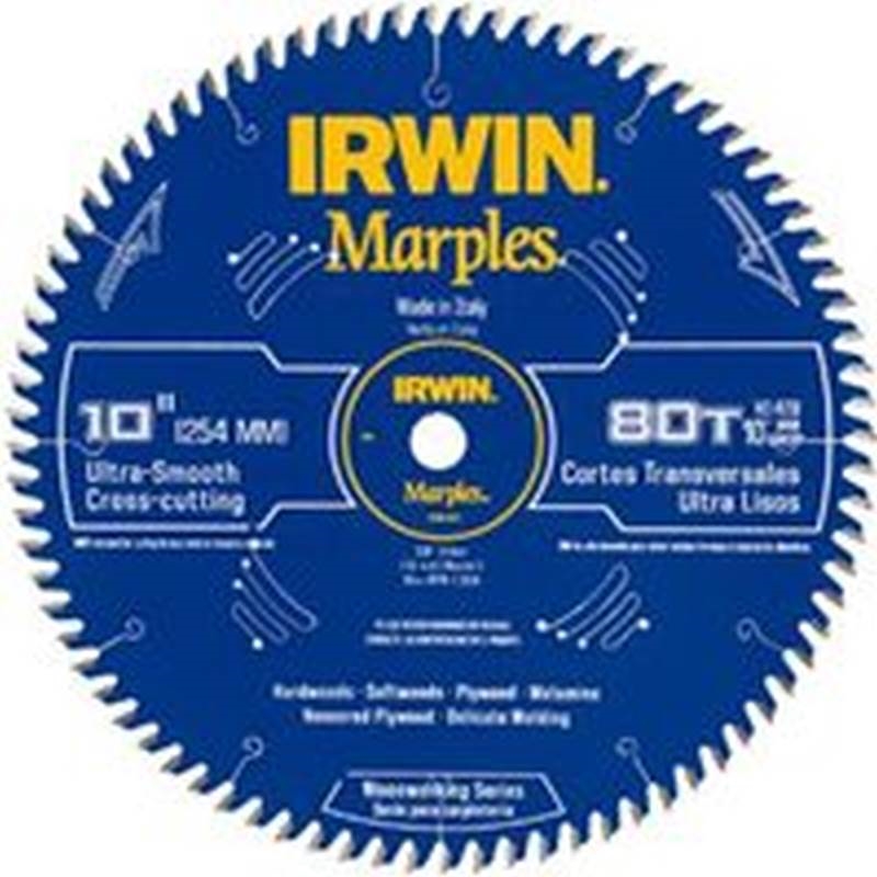 Irwin 1807370 Circular Saw Blade, 10 in Dia, 5/8 in Arbor, 80-Teeth,  Carbide Cutting Edge